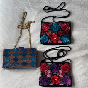Floral Embroidered Crossbody Bags - Black, Red, Blue